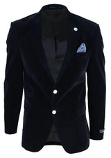 Herr sammetsblazer kostymkavaj med 2 knappar, smart casual, formell, skräddarsydd passform - svart