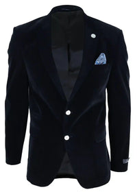 Herr sammetsblazer kostymkavaj med 2 knappar, smart casual, formell, skräddarsydd passform - svart
