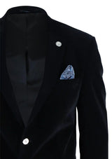 Herr sammetsblazer kostymkavaj med 2 knappar, smart casual, formell, skräddarsydd passform - svart
