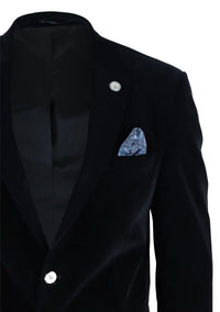Herr sammetsblazer kostymkavaj med 2 knappar, smart casual, formell, skräddarsydd passform - svart