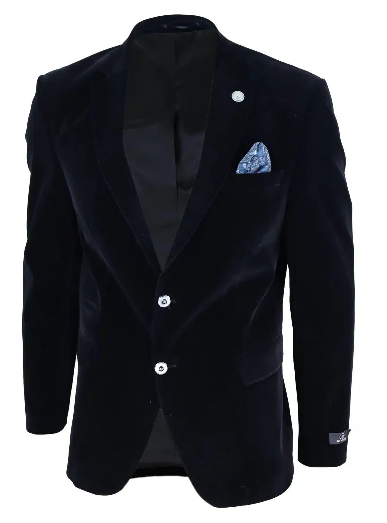 Herr sammetsblazer kostymkavaj med 2 knappar, smart casual, formell, skräddarsydd passform - svart
