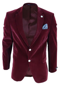 Herr Sammetskavaj Kavaj 2 Knappar Middag Smart Casual Formell Skräddarsydd Passform - Vinröd