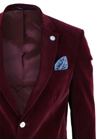 Herr Sammetskavaj Kavaj 2 Knappar Middag Smart Casual Formell Skräddarsydd Passform - Vinröd