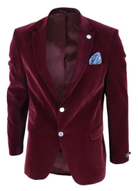 Herr Sammetskavaj Kavaj 2 Knappar Middag Smart Casual Formell Skräddarsydd Passform - Vinröd