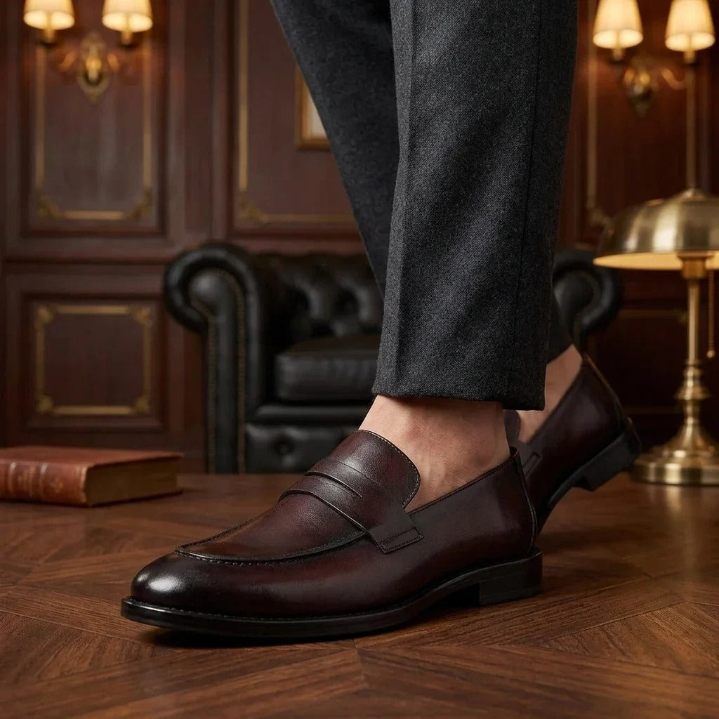 Ted - Herr Bruna Klassiska Läderloafers med Mockatå