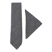 Herrnäsduk i tweed med grått slipsmönster, klassisk brittiskt arv, fiskbensmönster