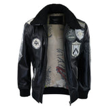 Herrjacka i svart, grå Topgun Maverick, pilotbomberjacka med amerikanska märken, svart päls, kattunge