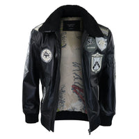 Herrjacka i svart, grå Topgun Maverick, pilotbomberjacka med amerikanska märken, svart päls, kattunge