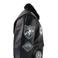 Herrjacka i svart, grå Topgun Maverick, pilotbomberjacka med amerikanska märken, svart päls, kattunge