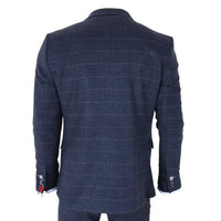 TP-32 - Marinblå 3-delad kostym i ullblandning i tweed i Gatsby-stil för män