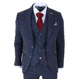 TP-32 - Marinblå 3-delad kostym i ullblandning i tweed i Gatsby-stil för män