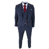 TP-32 - Marinblå 3-delad kostym i ullblandning i tweed i Gatsby-stil för män