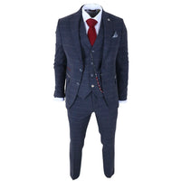 TP-32 - Marinblå 3-delad kostym i ullblandning i tweed i Gatsby-stil för män