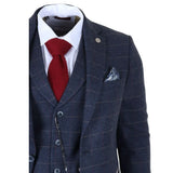 TP-32 - Marinblå 3-delad kostym i ullblandning i tweed i Gatsby-stil för män