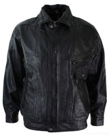 Herr Classic Bomber Svart Nubuck Tvättad Brun Läderjacka-Svart