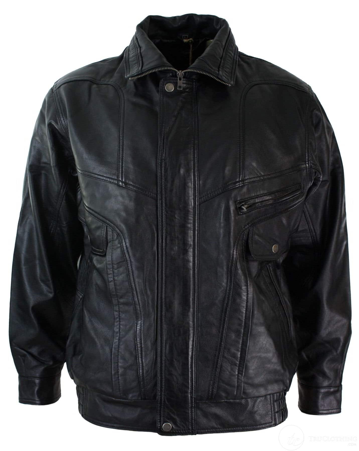 Herr Classic Bomber Svart Nubuck Tvättad Brun Läderjacka-Svart