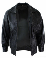 Herr Classic Bomber Svart Nubuck Tvättad Brun Läderjacka-Svart