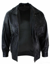 Herr Classic Bomber Svart Nubuck Tvättad Brun Läderjacka-Svart