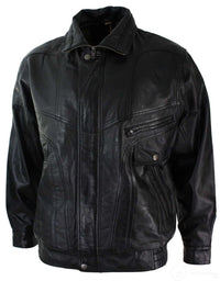 Herr Classic Bomber Svart Nubuck Tvättad Brun Läderjacka-Svart