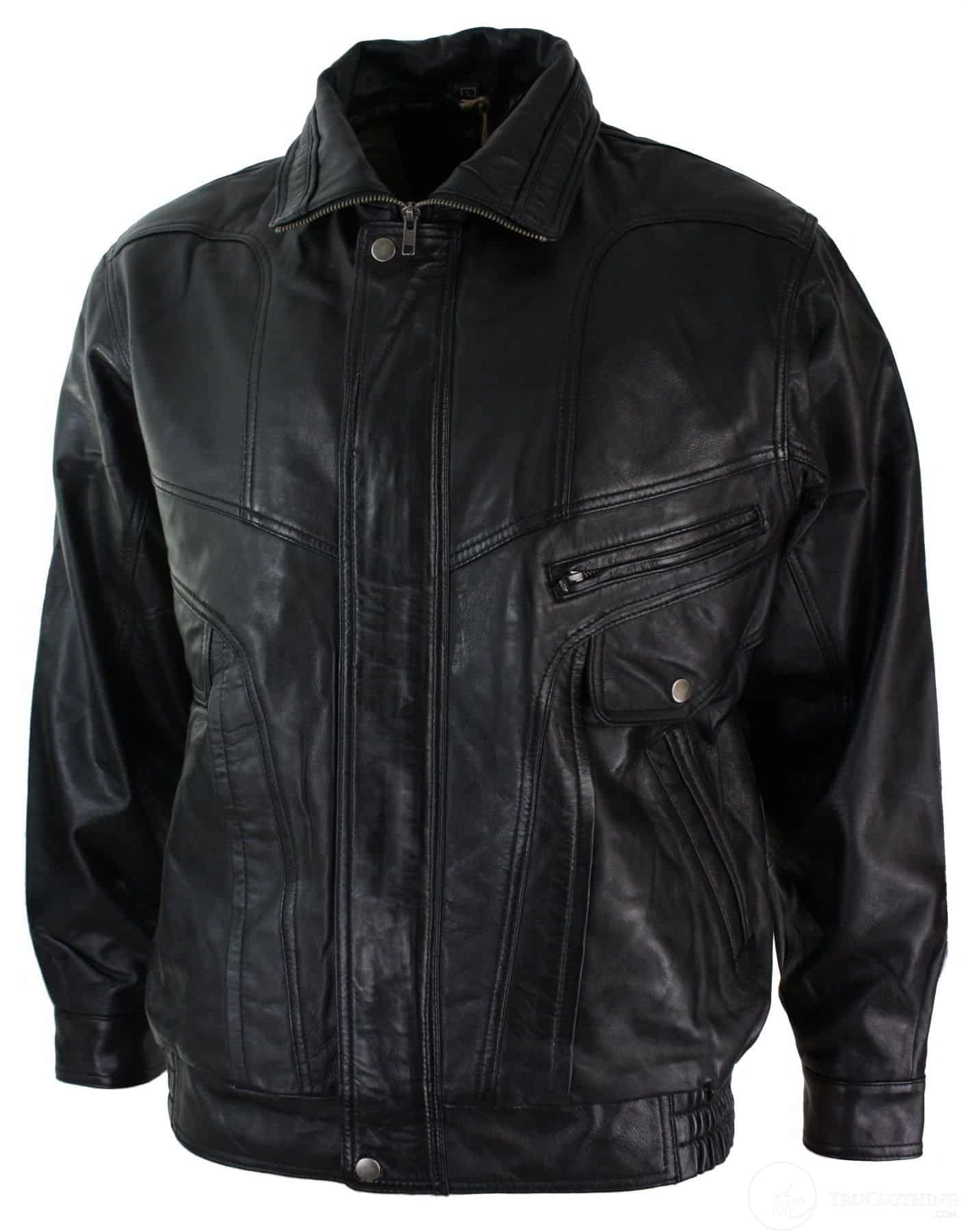 Herr Classic Bomber Svart Nubuck Tvättad Brun Läderjacka-Svart