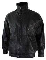 Herr Classic Bomber Svart Nubuck Tvättad Brun Läderjacka-Svart