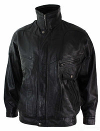 Herr Classic Bomber Svart Nubuck Tvättad Brun Läderjacka-Svart