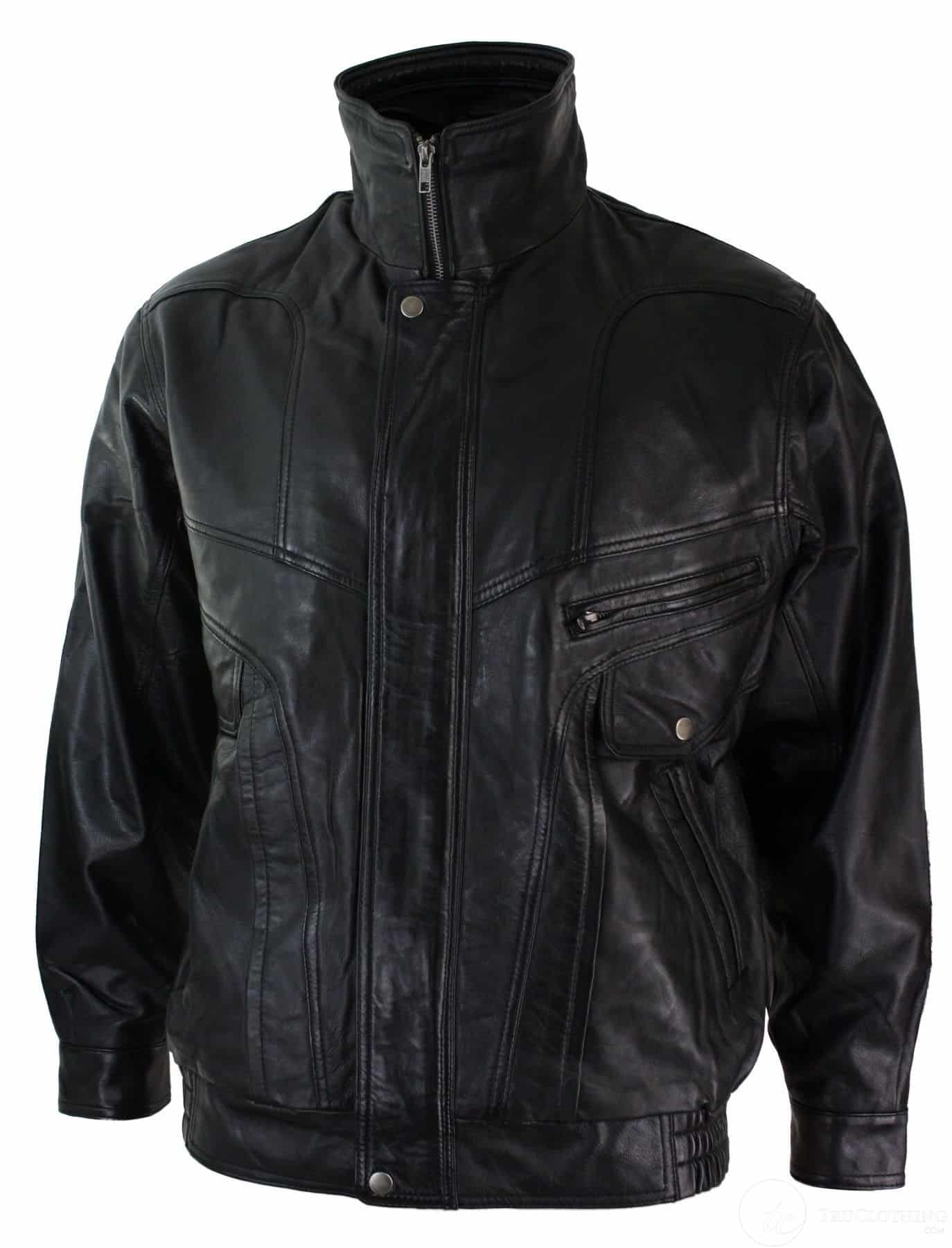 Herr Classic Bomber Svart Nubuck Tvättad Brun Läderjacka-Svart