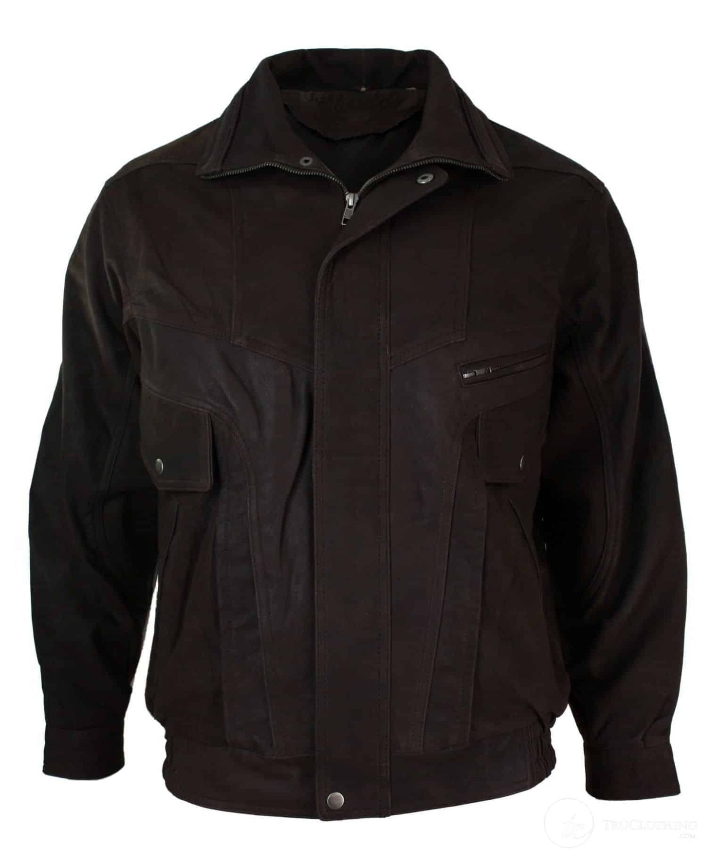 Herr Classic Bomber Svart Nubuck Tvättad Brun Läderjacka-Brun