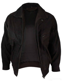 Herr Classic Bomber Svart Nubuck Tvättad Brun Läderjacka-Brun