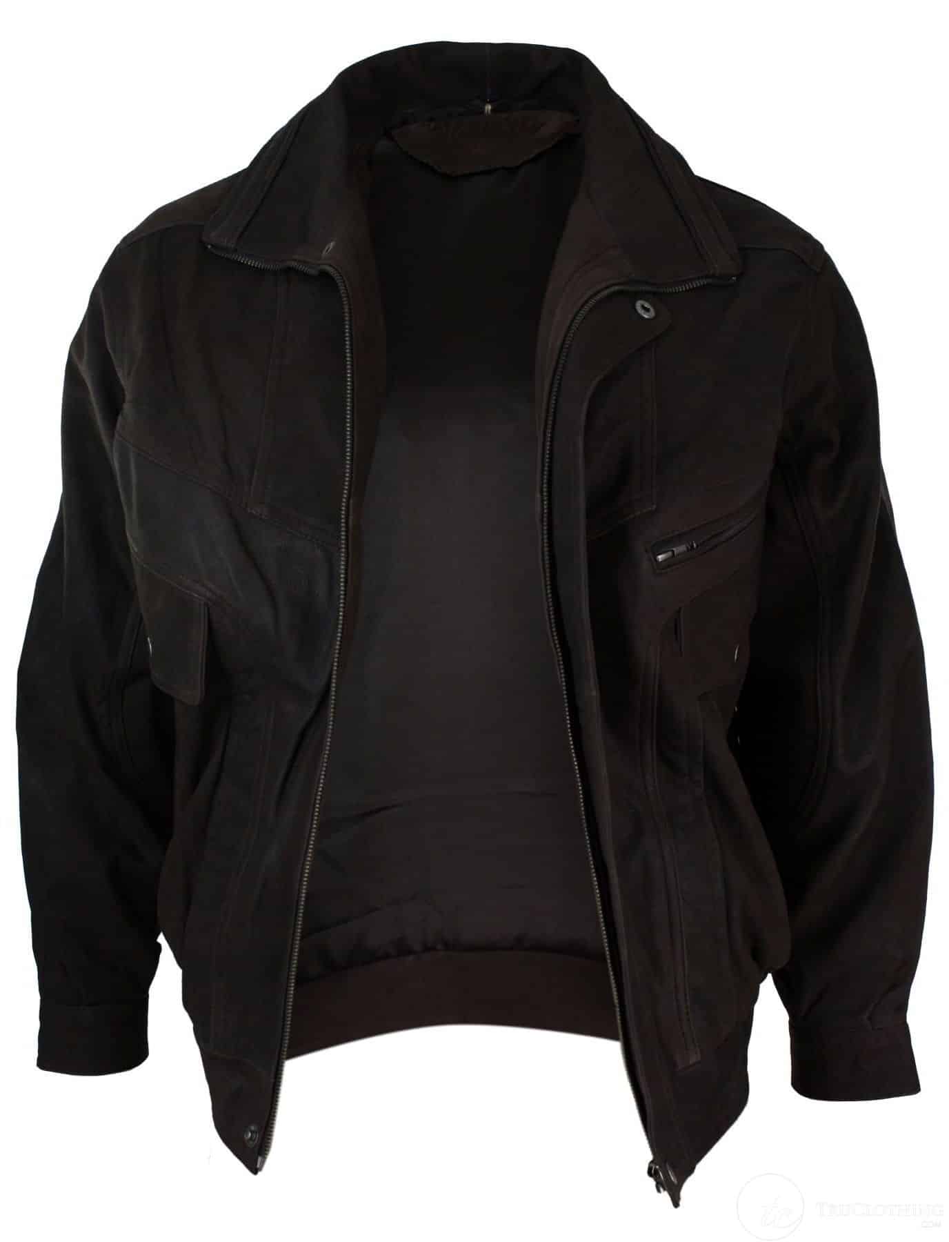 Herr Classic Bomber Svart Nubuck Tvättad Brun Läderjacka-Brun