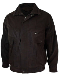 Herr Classic Bomber Svart Nubuck Tvättad Brun Läderjacka-Brun