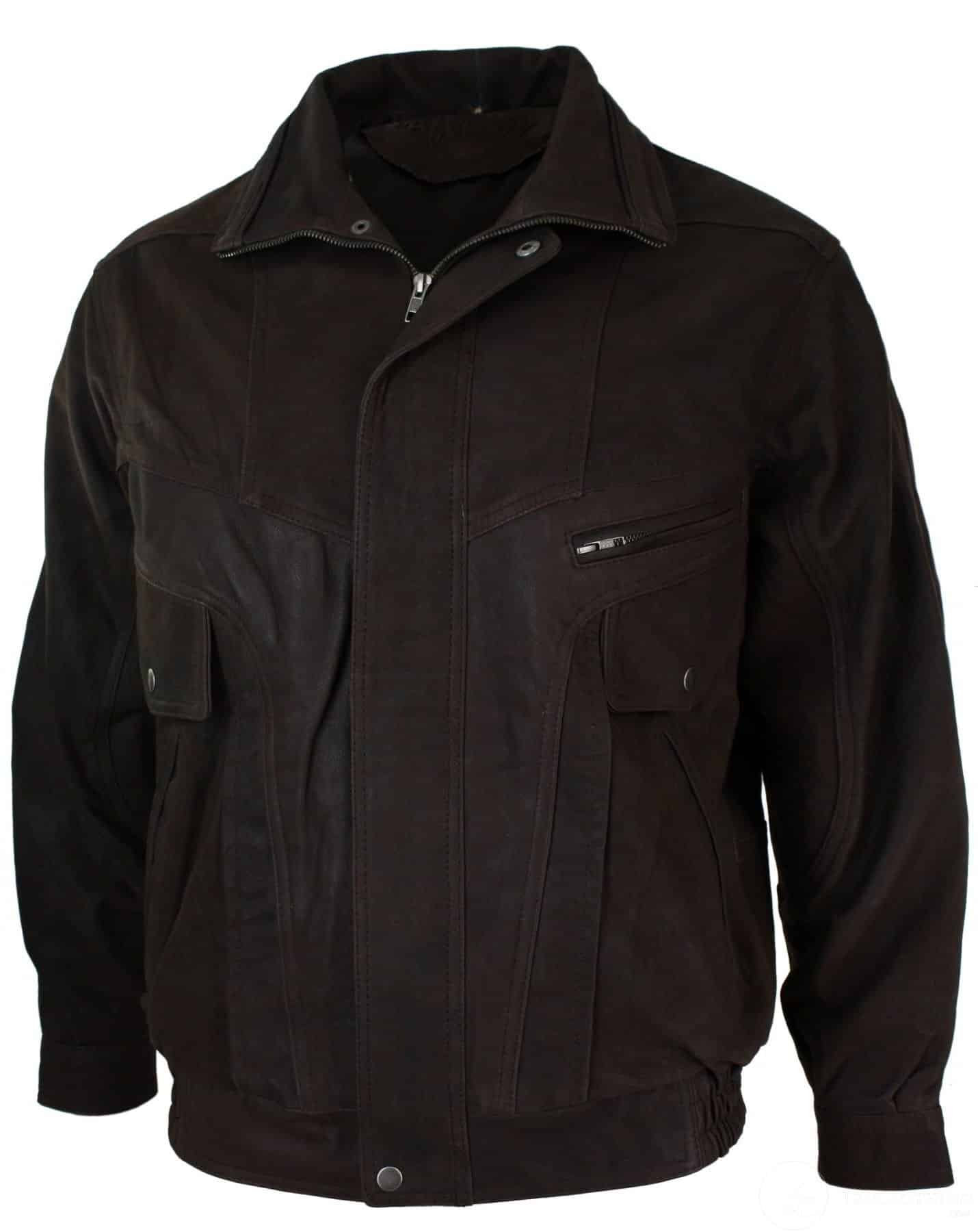 Herr Classic Bomber Svart Nubuck Tvättad Brun Läderjacka-Brun