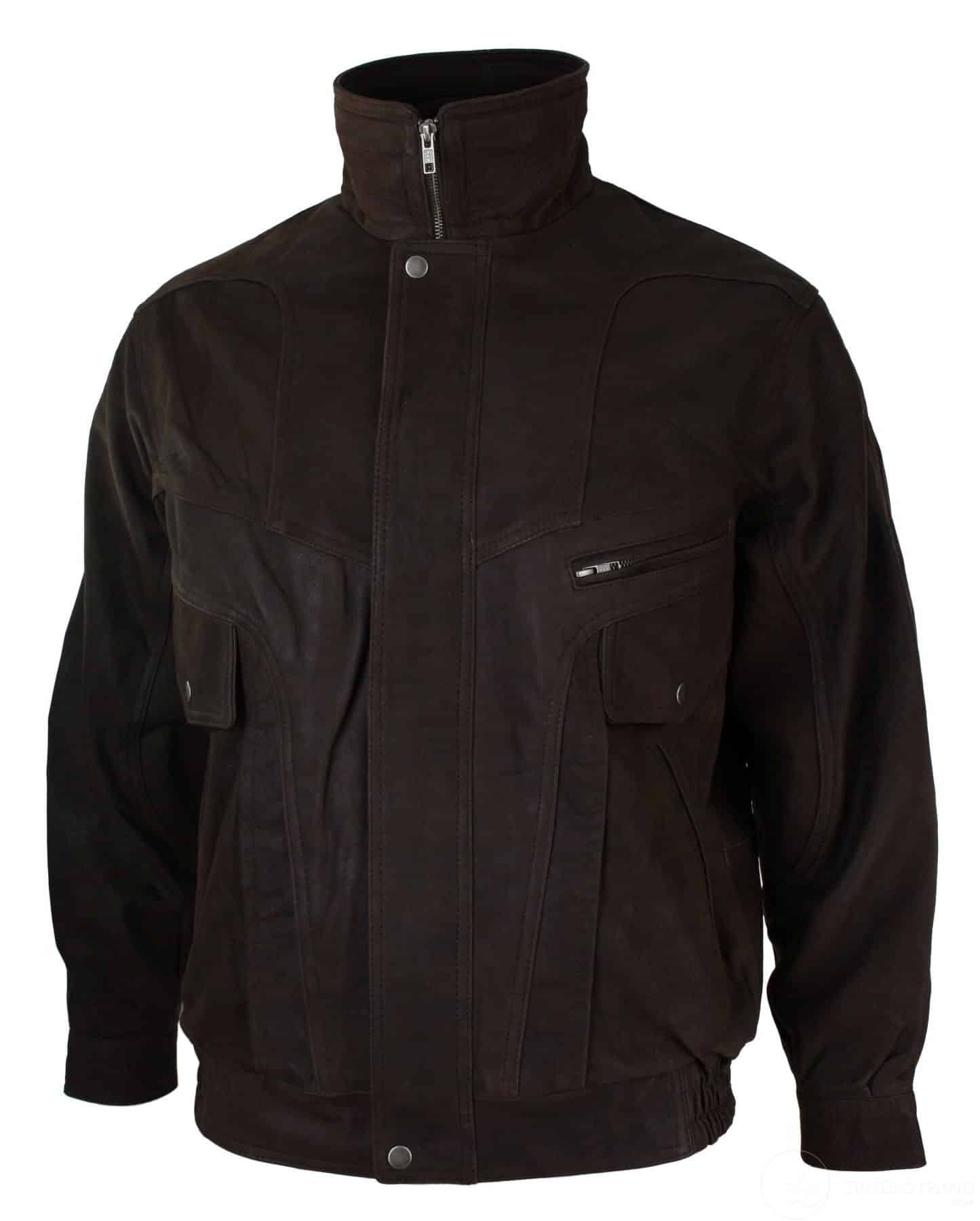 Herr Classic Bomber Svart Nubuck Tvättad Brun Läderjacka-Brun