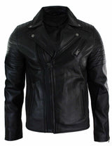 Äkta Läder Slim Fit Cross Zip Retro Vintage Brando Herrjacka Vintage Biker-Svart