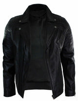 Äkta Läder Slim Fit Cross Zip Retro Vintage Brando Herrjacka Vintage Biker-Svart