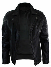 Äkta Läder Slim Fit Cross Zip Retro Vintage Brando Herrjacka Vintage Biker-Svart