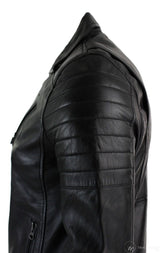 Äkta Läder Slim Fit Cross Zip Retro Vintage Brando Herrjacka Vintage Biker-Svart