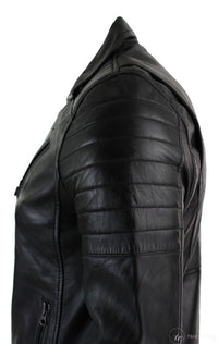 Äkta Läder Slim Fit Cross Zip Retro Vintage Brando Herrjacka Vintage Biker-Svart