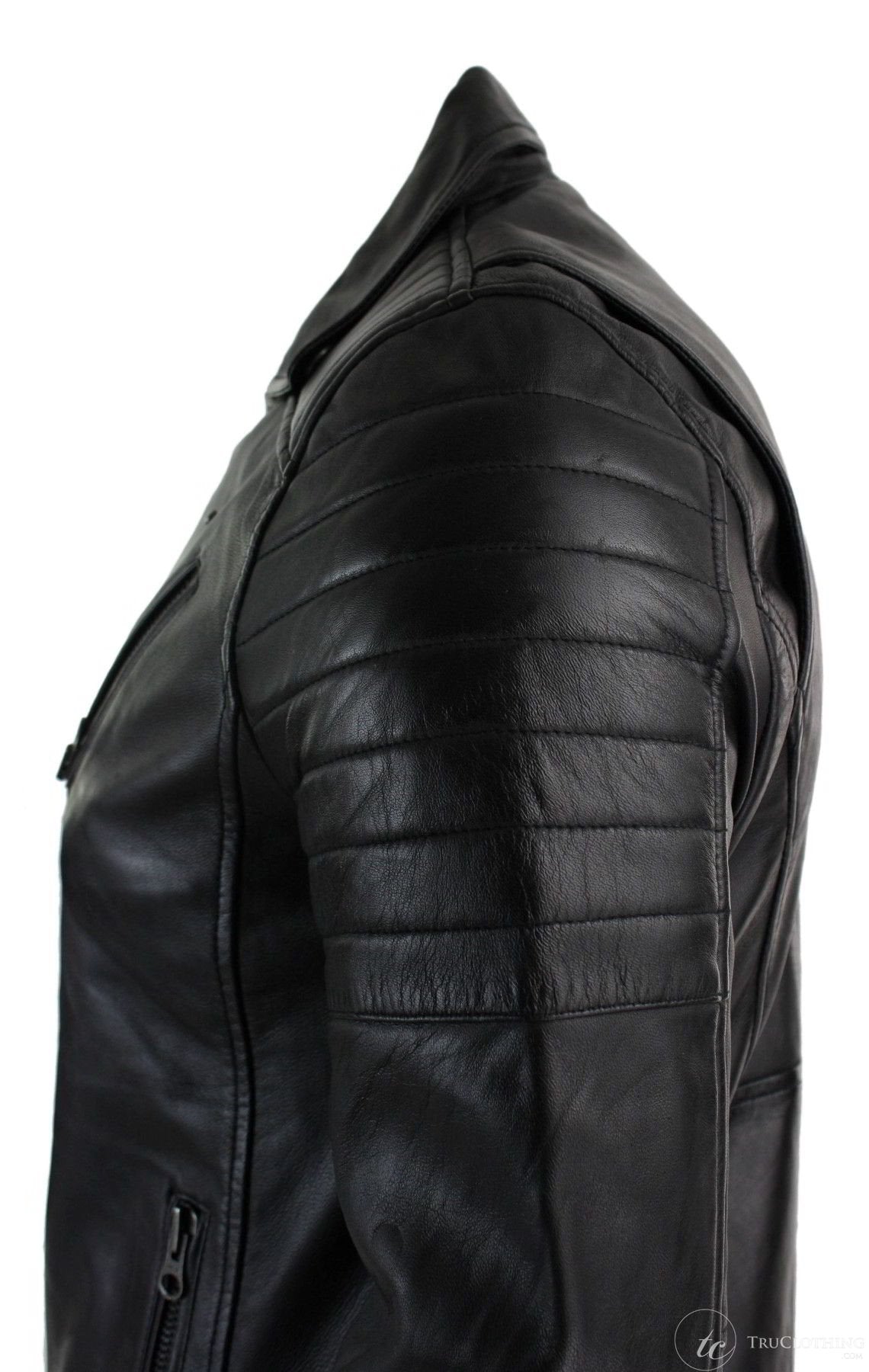 Äkta Läder Slim Fit Cross Zip Retro Vintage Brando Herrjacka Vintage Biker-Svart
