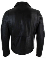 Äkta Läder Slim Fit Cross Zip Retro Vintage Brando Herrjacka Vintage Biker-Svart
