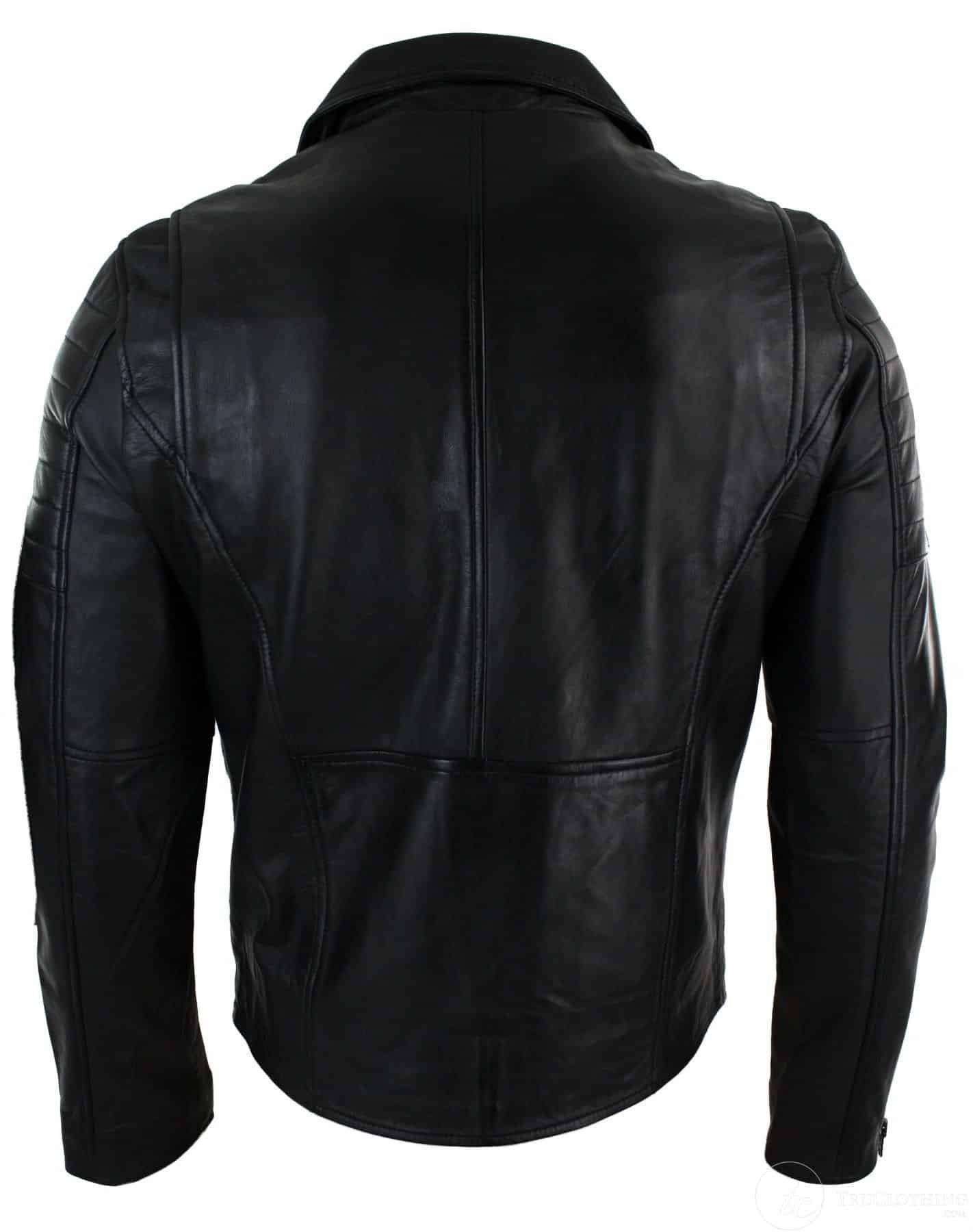 Äkta Läder Slim Fit Cross Zip Retro Vintage Brando Herrjacka Vintage Biker-Svart