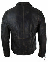 Äkta Läder Slim Fit Herr Cross Zip Retro Vintage Brando Jacka Vintage Biker-Ruboff Svart