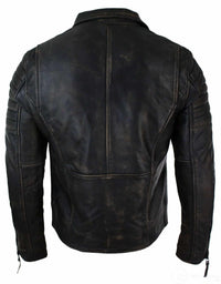 Äkta Läder Slim Fit Herr Cross Zip Retro Vintage Brando Jacka Vintage Biker-Ruboff Svart