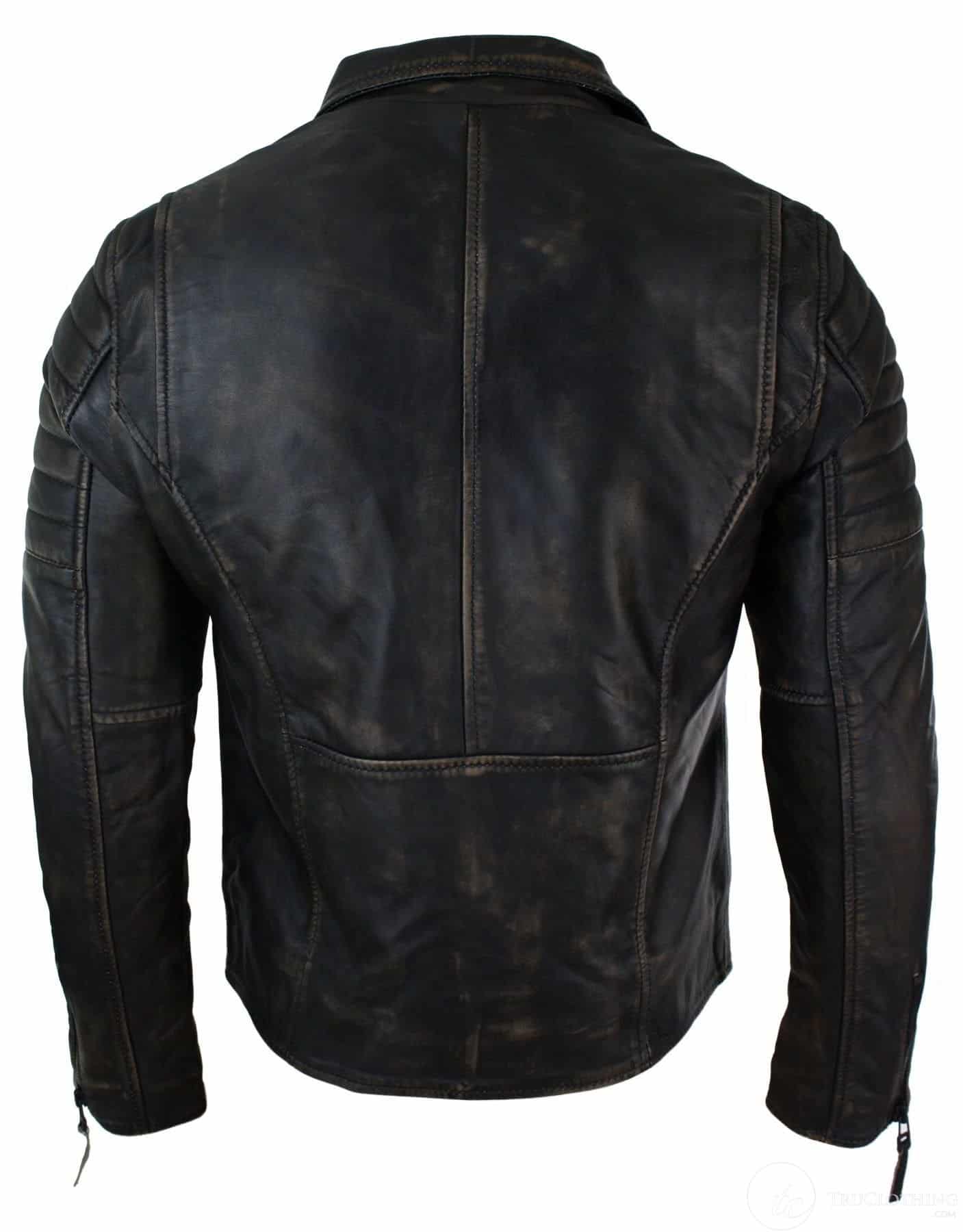 Äkta Läder Slim Fit Herr Cross Zip Retro Vintage Brando Jacka Vintage Biker-Ruboff Svart