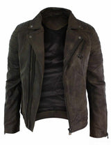 Äkta Läder Slim Fit Cross Zip Retro Vintage Brando Herrjacka Vintage Biker-Brun