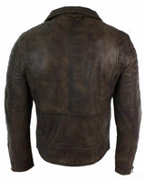 Äkta Läder Slim Fit Cross Zip Retro Vintage Brando Herrjacka Vintage Biker-Brun