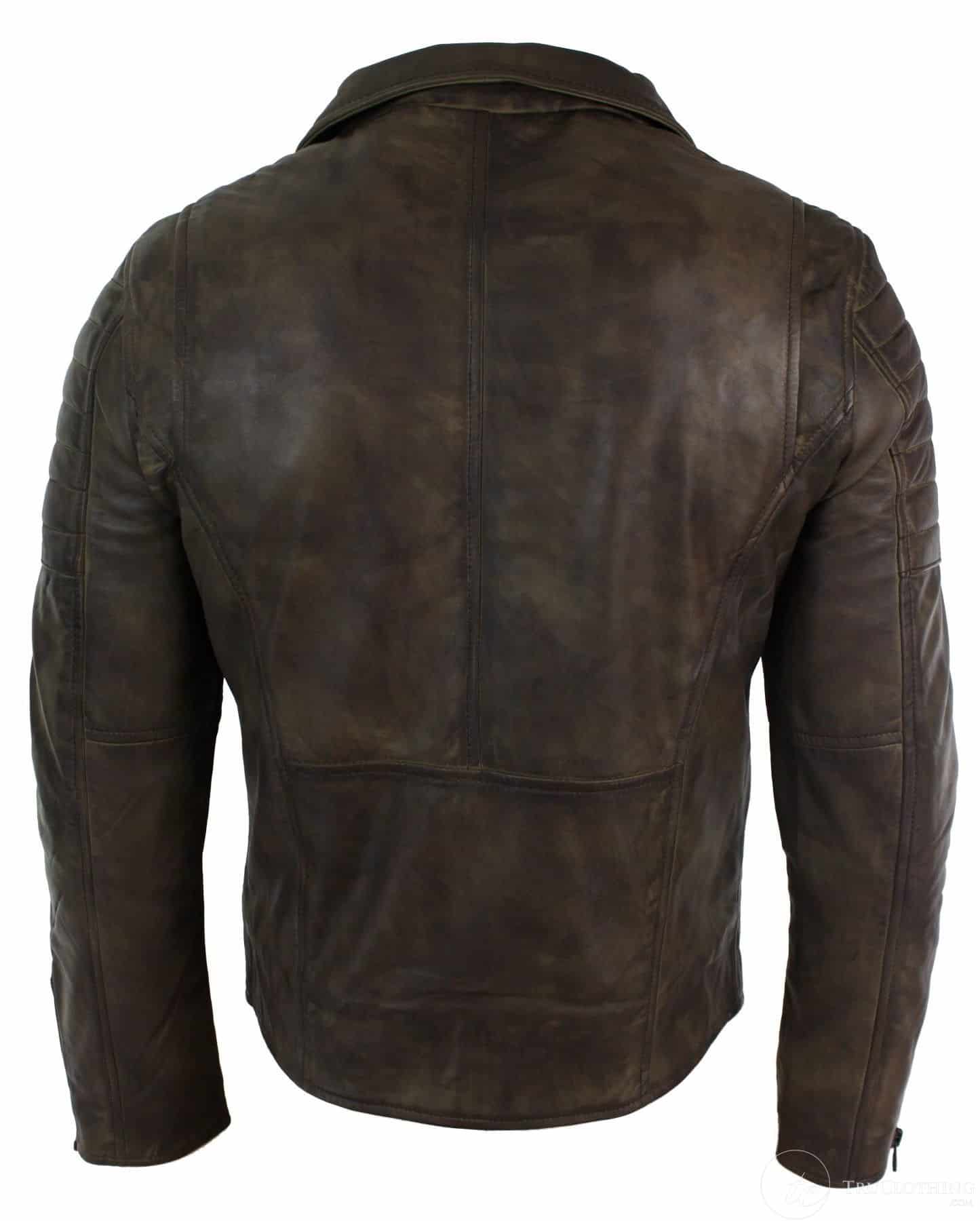 Äkta Läder Slim Fit Cross Zip Retro Vintage Brando Herrjacka Vintage Biker-Brun