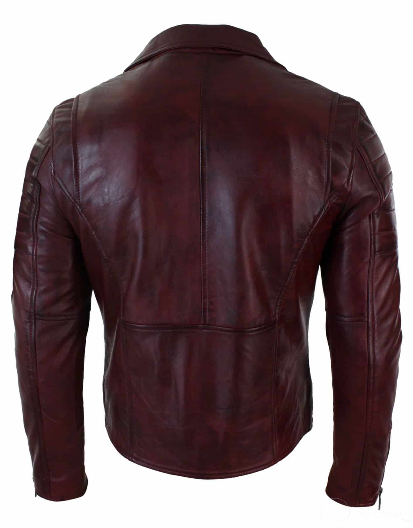 Äkta Läder Slim Fit Cross Zip Retro Vintage Brando Herrjacka Vintage Biker-Vinröd