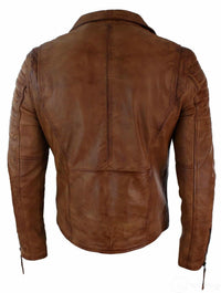Äkta Läder Slim Fit Cross Zip Herr Retro Vintage Brando Jacka Vintage Biker-Tan