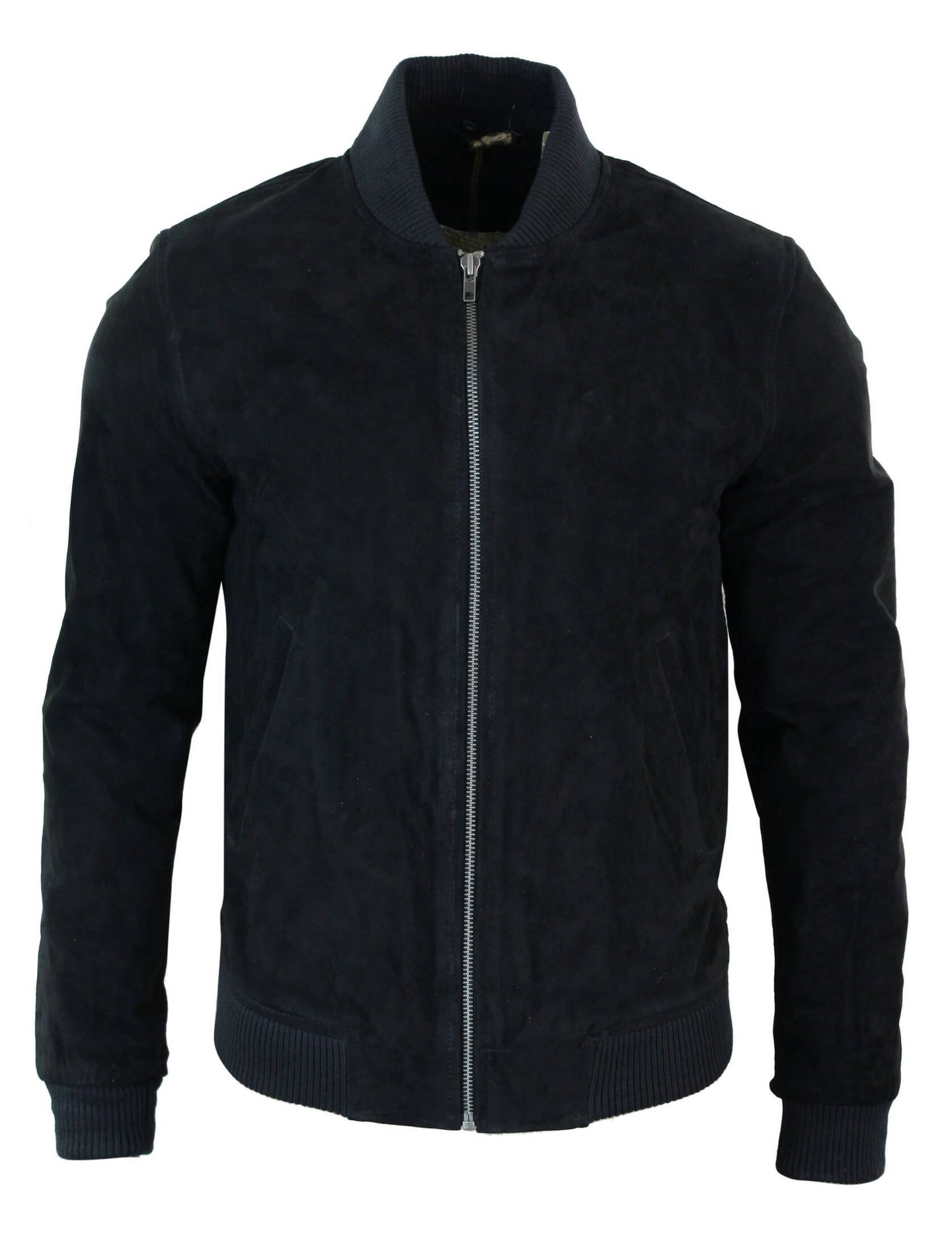 Varsity Herr Bomberjacka i Äkta Mocka Läder Klassisk Retro Vintage - Svart